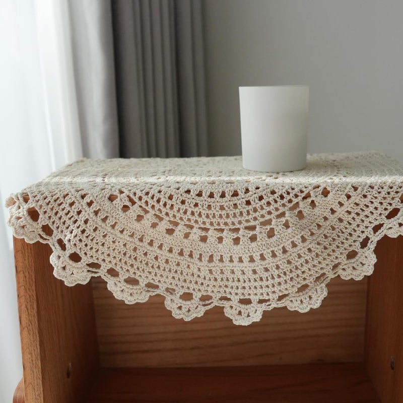 Phantomon Handmade Doilies Crochet Round Cotton Large Lace Placemats Coasters Table Covers, Pack of 4, Beige, 17 Inch - Image 5